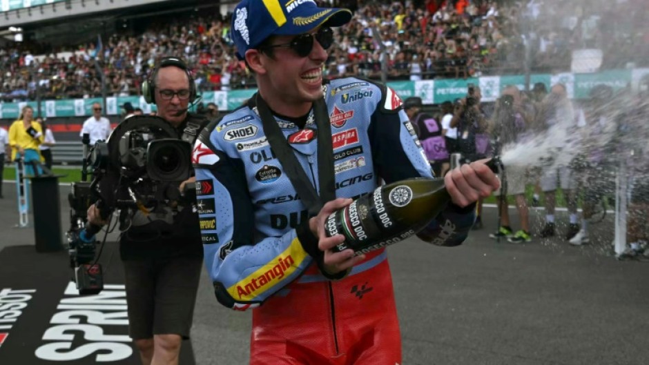 Gresini Racing's Alex Marquez celebrates winning the sprint