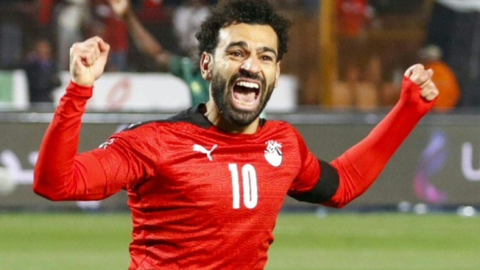 Captain Mohamed Salah celebrates scoring for Egypt