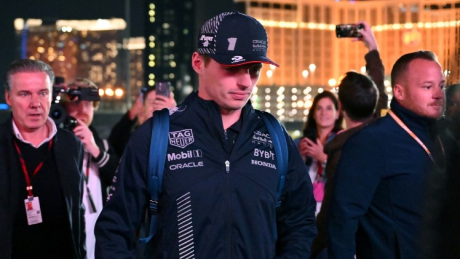 Red Bull Racing's Dutch driver Max Verstappen, Formula One's world champion, arrives for the first practice session of the Las Vegas Grand Prix on Thursday 