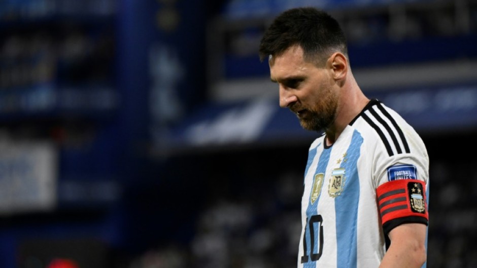 Argentina's forward Lionel Messi gestures during the 2026 FIFA World Cup South American qualification football match between Argentina and Uruguay at La Bombonera stadium in Buenos Aires on November 16, 2023