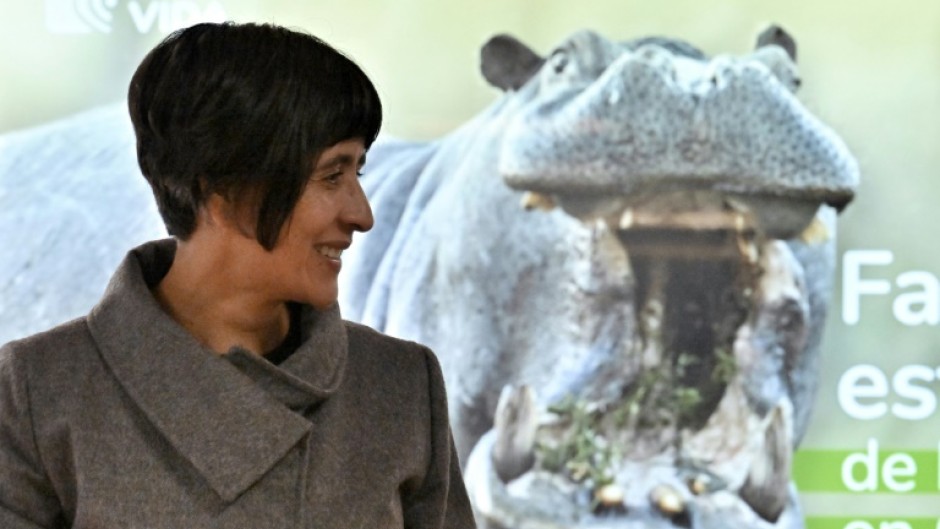 Colombia's Environment Minister Susana Muhamad smiles during a press conference to announce that some of the 166 hippopotamuses belonging to slain cocaine baron Pablo Escobar will be euthanized