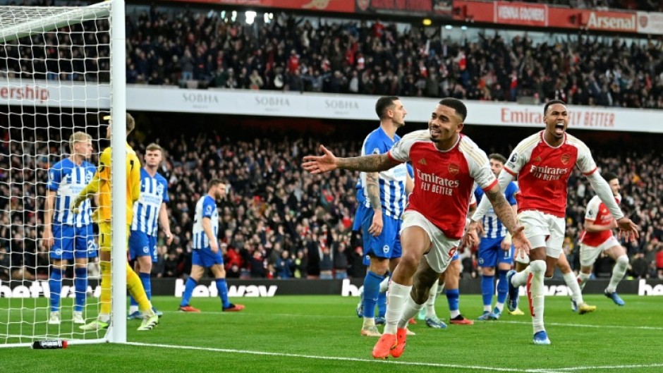 Arsenal's Gabriel Jesus celebrates his goal against Brighton 