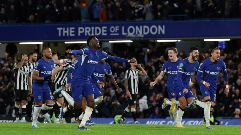 Chelsea celebrate after beating Newcastle in the League Cup quarter-finals