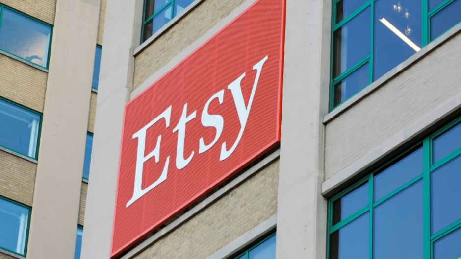 The Etsy company logo is seen at its New York headquarters building on December 13, 2023