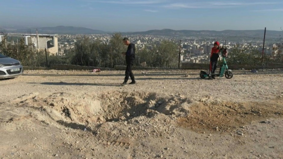 Crater caused by bomb that killed Israeli police officer in Jenin