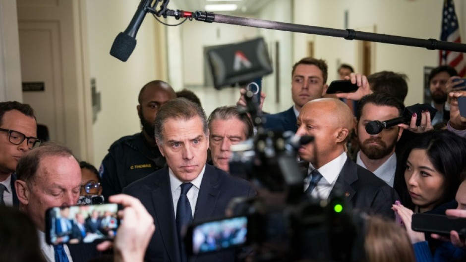 Hunter Biden, son of US President Joe Biden, departs a House Oversight Committee meeting at Capitol Hill on January 10, 2024 in Washington, DC