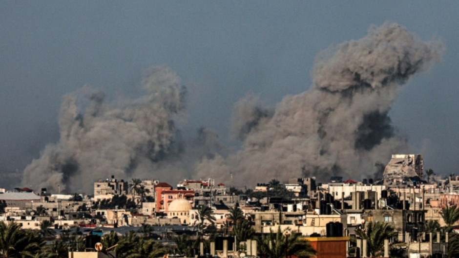 Palls of smoke over Rafah in the southern Gaza Strip during Israeli bombardment