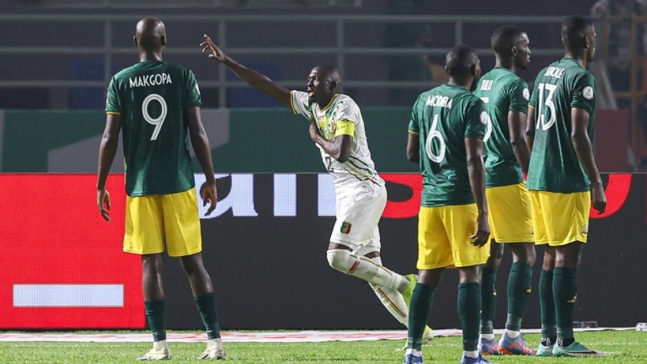 Hamari Traore (C) scored the opening goal for Mali against South Africa