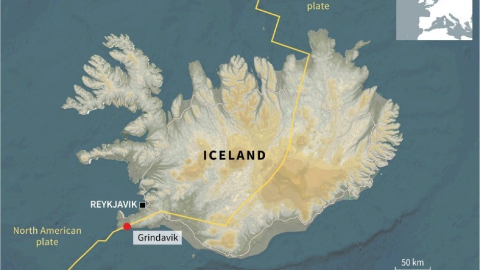 Map of Iceland locating the town of Grindavik