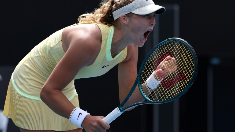 Russia's Mirra Andreeva reacts after a point against France's Diane Parry at the Australian Open