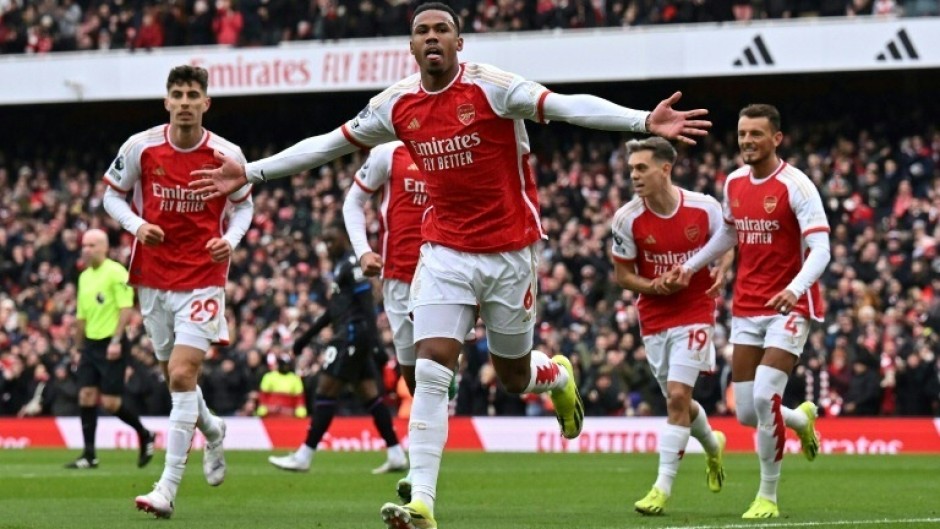 Gabriel Magalhaes (centre) opened the scoring in Arsenal's 5-0 win over Crystal Palace