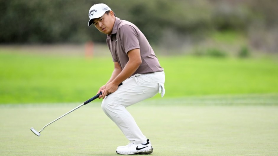 Kevin Yu of Taiwan reacts to a missed putt on the way to the first-round lead in the US PGA Tour Farmers Insurance Open at Torrey Pines in La Jolla, California