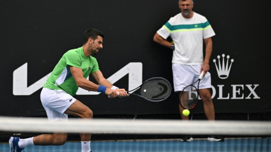 Novak Djokovic attends a training session ahead of his Australian Open semi-final