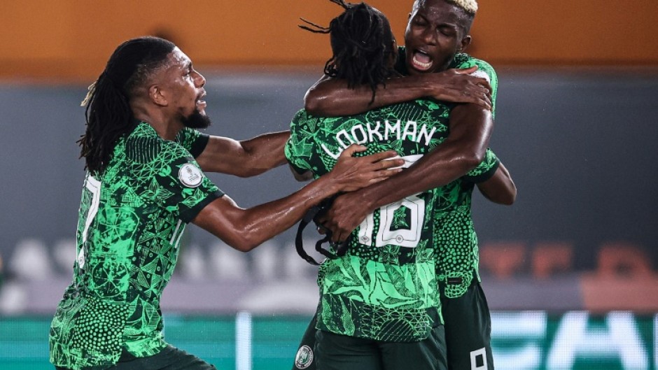 Victor Osimhen celebrates with Ademola Lookman after the Atalanta player put Nigeria ahead against Cameroon