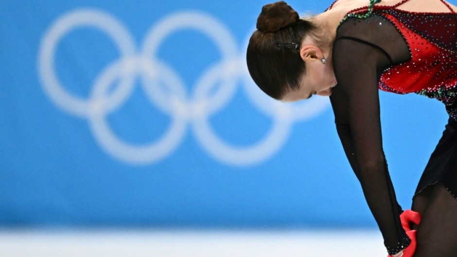 Under pressure: Russia's Kamila Valieva fell from first to fourth after the free skating final at the Beijing Olympics