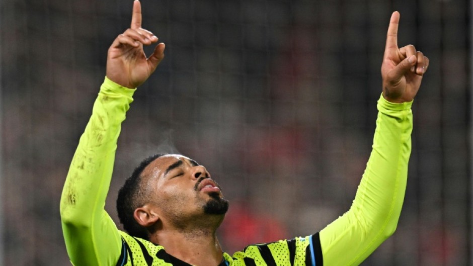 Back on target - Arsenal striker Gabriel Jesus celebrates after scoring in a 2-1 win at Nottingham Forest