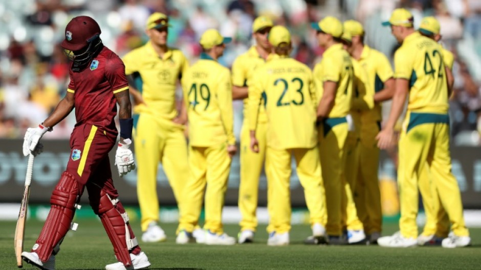 Keacy Carty of the West Indies leaves the field after being dismissed during the first one-day international (ODI) against Australia