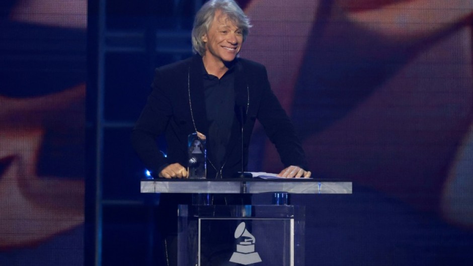 Jon Bon Jovi accepts the MusiCares Person of the Year honor at the annual pre-Grammy gala