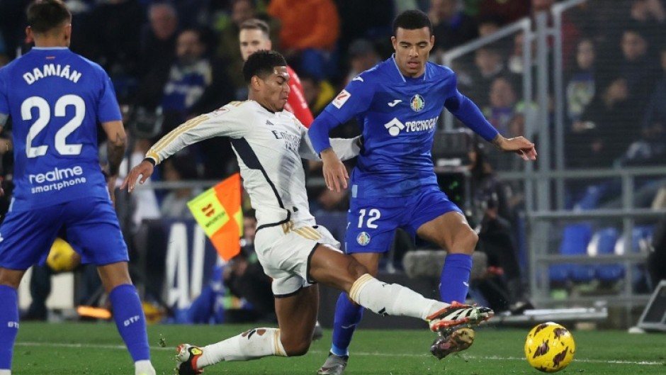 Jude Bellingham (C) allegedly insulted Mason Greenwood (R) during Real Madrid's comfortable win at Getafe on Thursday