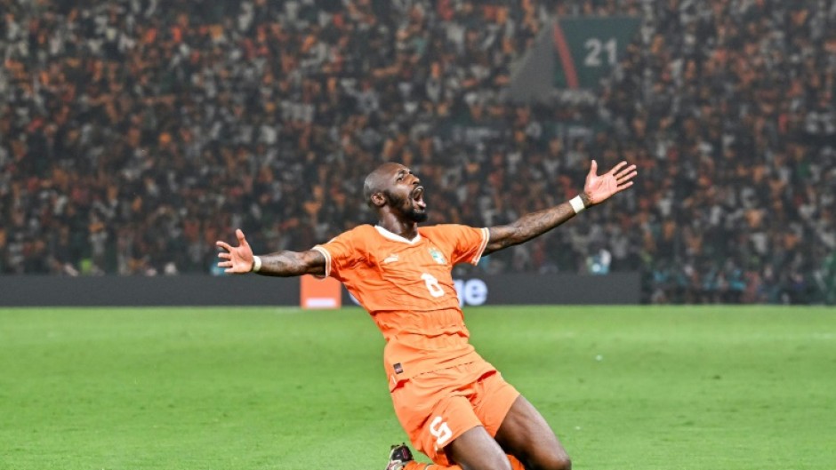 Seko Fofana celebrates a dramatic Africa Cup of Nations quarter-final victory for Ivory Coast over Mali
