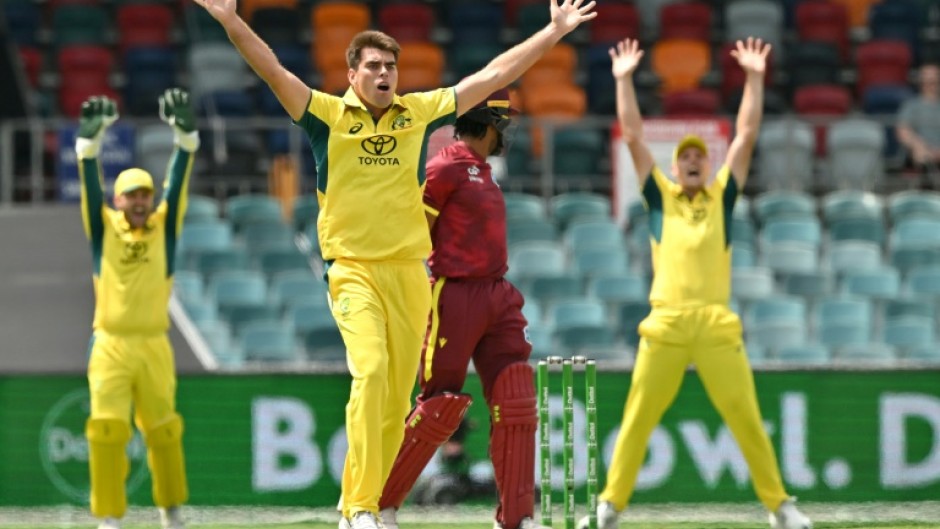 Xavier Bartlett (C) starred with the ball for Australia in their one-day international against the West Indies