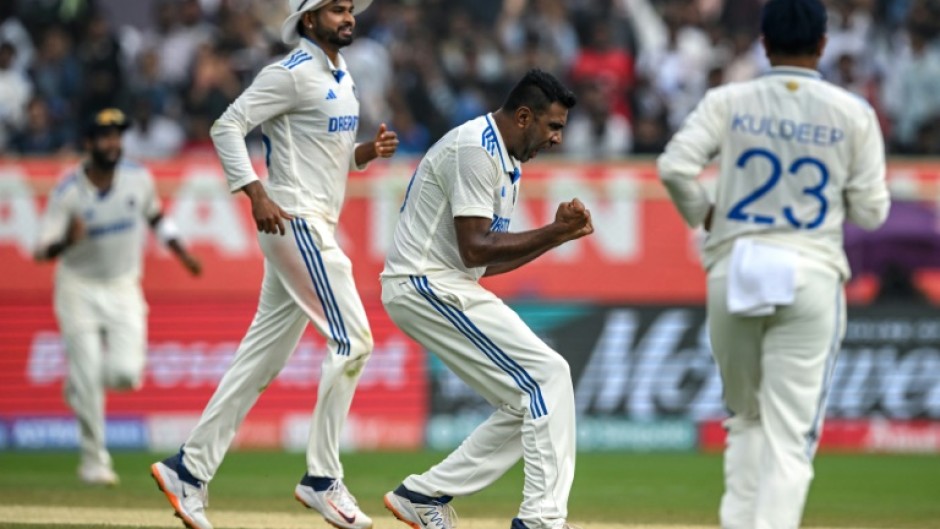 India's Ravichandran Ashwin celebrates the wicket of England's Ollie Pope