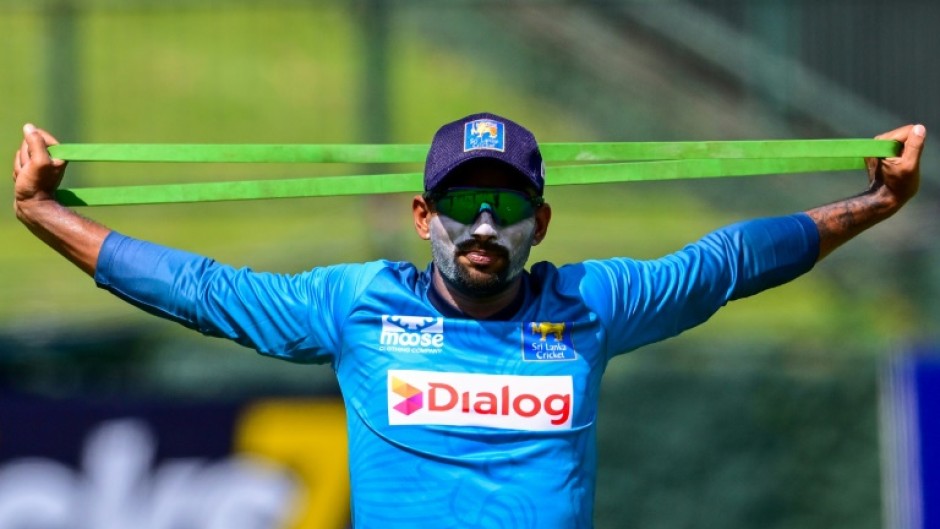 Sri Lanka's Chamika Karunaratne attends a practice session at the Pallekele International Cricket Stadium in Kandy on February 8