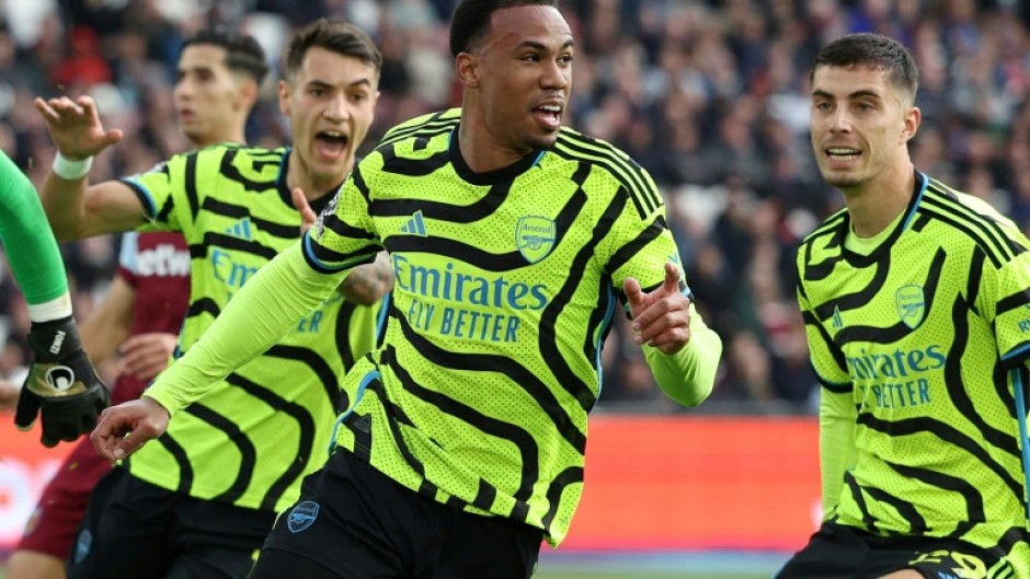 Gabriel Magalhaes (centre) scored in Arsenal's 6-0 thrashing of West Ham