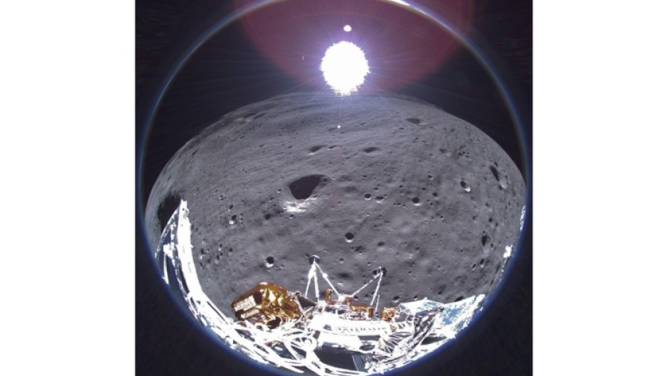 The photograph "showcases the crescent Earth in the backdrop, a subtle reminder of humanity's presence in the universe," said Intuitive Machines, which also achieved the first lunar touchdown by an American spaceship since the Apollo era