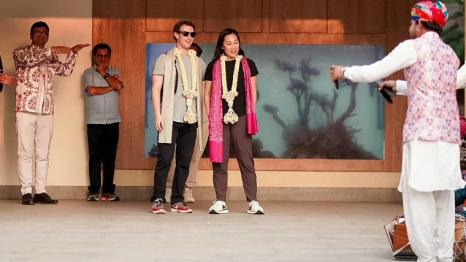 Meta chief Mark Zuckerberg with his wife Priscilla Chan upon arrival at Jamnagar Airport