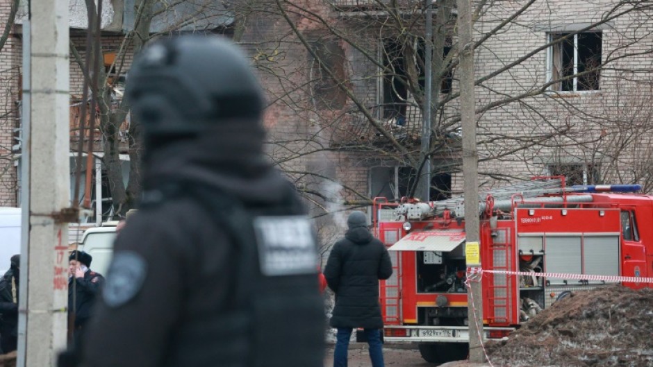 Russian police had cordoned off an apartment block in Saint Petersburg after a reported drone hit