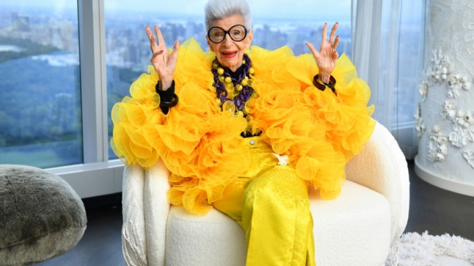 Iris Apfel sits for a portrait during her 100th birthday party at Central Park Tower in September 2021 in New York