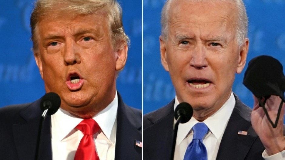 US President Donald Trump and Democratic presidential candidate Joe Biden during the final presidential debate in Nashville, Tennessee