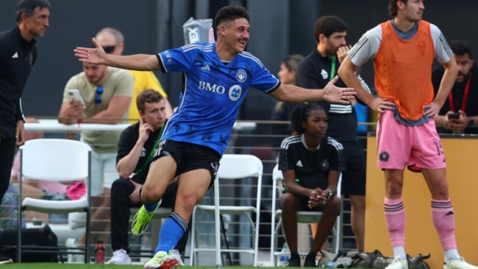 Matias Coccaro celebrates after scoring Montreal's second goal in Sunday's 3-2 win over Inter Miami