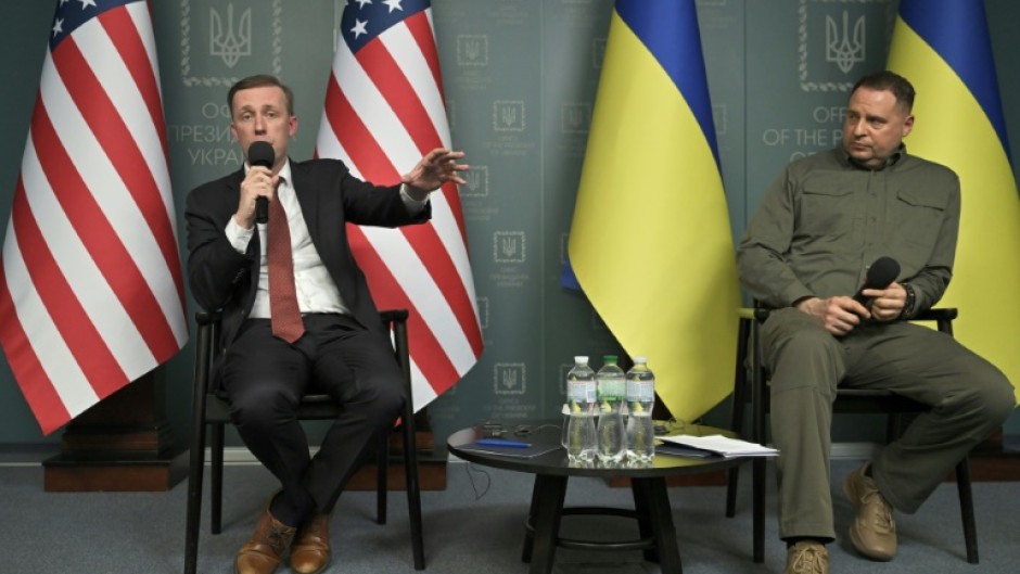 US National Security Advisor Jake Sullivan said he could not predict when US aid for Ukraine would be passed during a visit to Kyiv