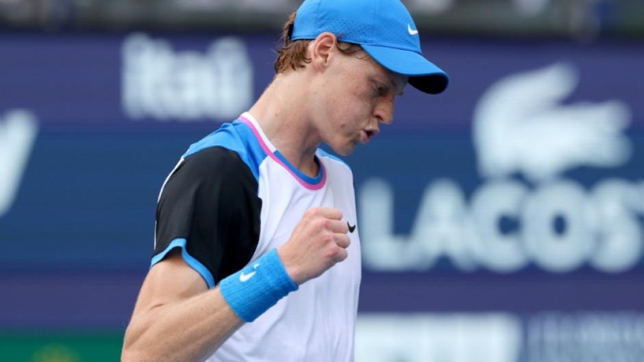 Jannik Sinner of Italy celebrates his win over Daniil Medvedev in the semi-final of the Miami Open on Friday.