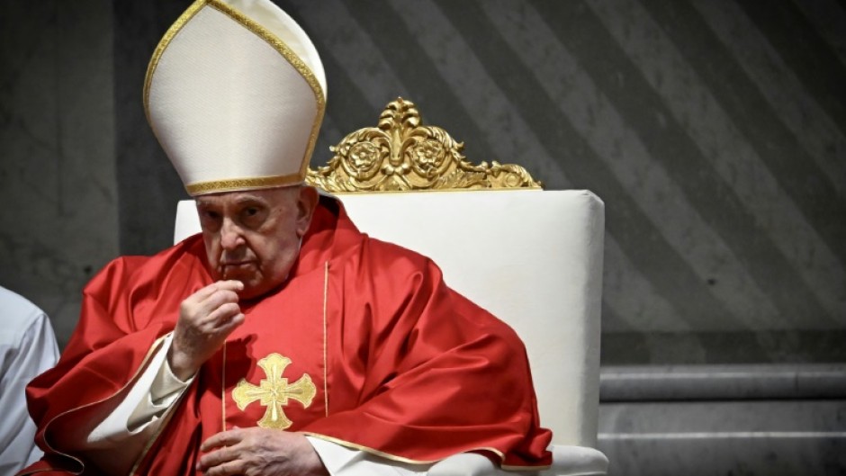 Pope Francis at a Good Friday mass in St Peter's Basilica in the Vatican on Friday