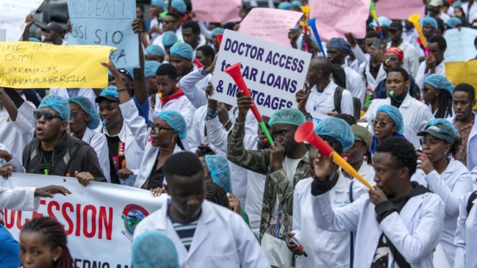 The striking doctors marched to parliament to present a petition highlighting their grievances