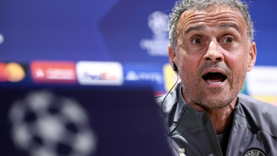 Paris Saint-Germain coach Luis Enrique speaking to reporters on Tuesday