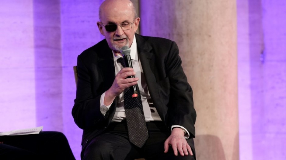 Salman Rushdie speaks at The Center for Fiction 2023 Annual Awards Benefit in New York on December 5, 2023