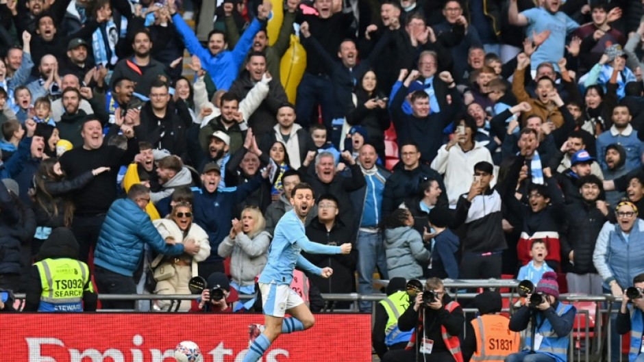 Manchester City's Bernardo Silva celebrates after scoring against Chelsea