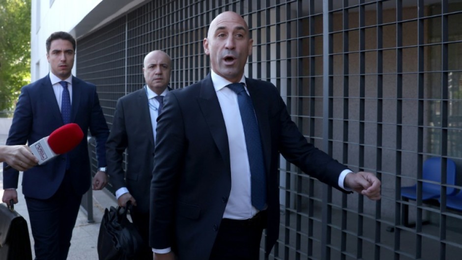 Spain's former football chief Luis Rubiales leaves after testifying over an alleged graft scandal at a court in Madrid