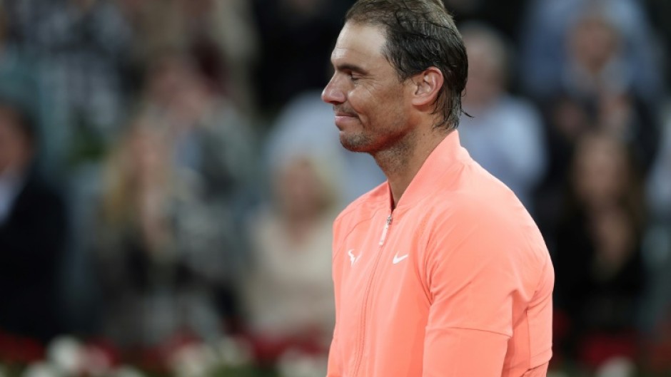 Spain's Rafael Nadal reacts after losing against Jiri Lehecka at the 2024 Madrid Open