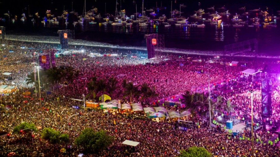 Aerial view shows the crowd before US pop star Madonna's free concert in Rio de Janeiro