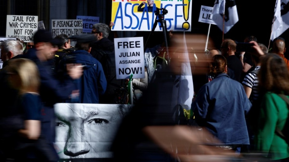 Supporters of Julian Assange gathered outside the court in central London