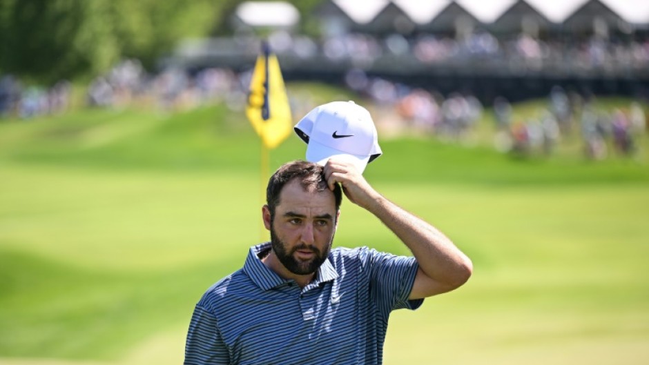 World number one Scottie Scheffler walks off the 18th green in the final round of the PGA Championship at Valhalla Golf Club