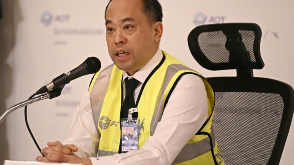 Kittipong Kittikachorn, director of Suvarnabhumi Airport, speaks during a news conference in Bangkok on May 21, 2024