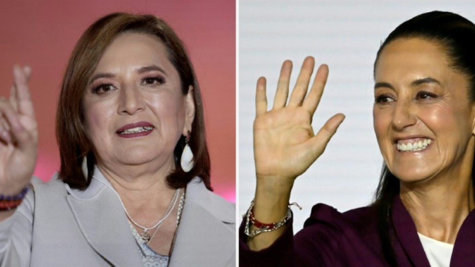 Rival presidential candidates Xochitl Galvez (L) and Claudia Sheinbaum are vying to become Mexico's first woman president