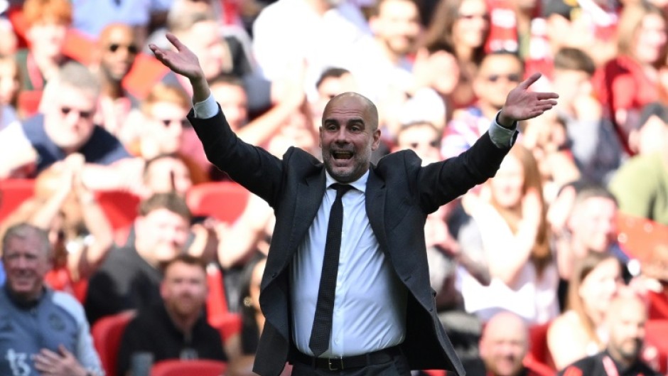 Manchester City manager Pep Guardiola reacts during the FA Cup final