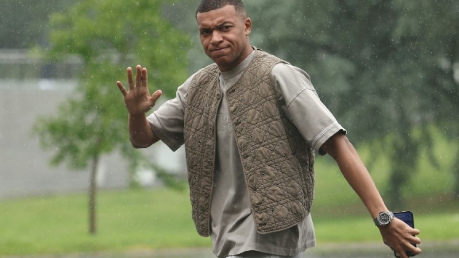 Kylian Mbappe arriving at France's Clairefontaine training base on Wednesday